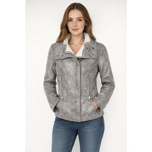 VIA SPIGA Women's Faux Leather Moto Jacket